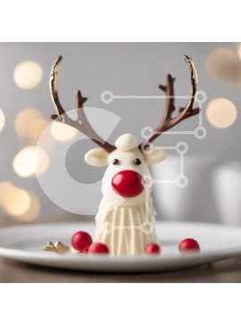 Σετ των 2 Intra Συλλεκτικό Ξύλινο Παζλ Plywood  4mm - Κέικ σε σχήμα τάρανδου με κόκκινα και λευκά διακοσμητικά Σε Ξύλινο Κουτί - Διαστάσεις: 10x10 cm – 25 κομμάτια