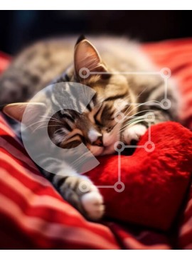 Σετ των 2 Intra Συλλεκτικό Ξύλινο Παζλ Plywood  4mm - Γάτα που κοιμάται σε μαξιλάρι σε σχήμα καρδιάς Σε Ξύλινο Κουτί - Διαστάσεις: 10x10 cm – 25 κομμάτια