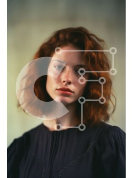 Intra Συλλεκτικό Ξύλινο Παζλ Plywood  4mm - Όμορφο πορτρέτο μιας κοκκινομάλλας γυναίκας με μαύρο πουκάμισο Σε Ξύλινο Κουτί - Διαστάσεις Puzzle: 10x10 cm – 25 κομμάτια