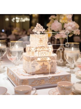 Σετ των 2 Intra Συλλεκτικό Ξύλινο Παζλ Plywood  4mm - Λευκή τούρτα τριών επιπέδων σε κομψά διακοσμημένο τραπέζι Σε Ξύλινο Κουτί - Διαστάσεις: 10x10 cm – 25 κομμάτια