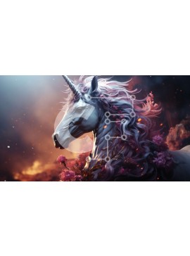 Intra Συλλεκτικό Ξύλινο Παζλ Plywood  4mm - Μαγική εικόνα ενός μονόκερου σε ένα γαλήνιο χωράφι με ροζ λουλούδια Σε Ξύλινο Κουτί - Διαστάσεις: 10x10 cm – 25 κομμάτια