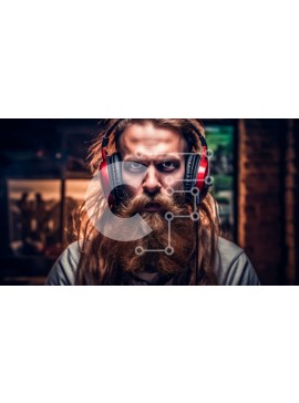 Intra Συλλεκτικό Ξύλινο Παζλ Plywood  4mm - Άνδρας με μακριά μαλλιά και γένια που φορά ακουστικά Σε Ξύλινο Κουτί - Διαστάσεις Puzzle: 10x10 cm – 25 κομμάτια