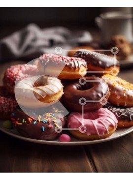 Σετ των 2 Intra Συλλεκτικό Ξύλινο Παζλ Plywood  4mm - Νόστιμα και πολύχρωμα γλασαρισμένα ντόνατς με πασπαλίσματα σε ξύλινο τραπέζι Σε Ξύλινο Κουτί - Διαστάσεις: 10x10 cm – 25 κομμάτια