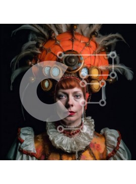 Intra Συλλεκτικό Ξύλινο Παζλ Plywood  4mm - Σοβαρή γυναίκα με περίτεχνα φτερά κεφαλής και κόκκινα μαλλιά Σε Ξύλινο Κουτί - Διαστάσεις Puzzle: 10x10 cm – 25 κομμάτια