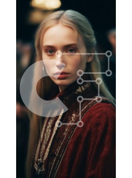 Intra Συλλεκτικό Ξύλινο Παζλ Plywood  4mm - Σοβαρή ξανθιά γυναίκα με κόκκινη και χρυσή ρόμπα με σταυρό κολιέ Σε Ξύλινο Κουτί - Διαστάσεις Puzzle: 10x10 cm – 25 κομμάτια