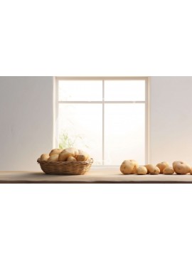 Σετ των 2 Intra Συλλεκτικό Ξύλινο Παζλ Plywood  4mm - Καλάθι με πατάτες σε ξύλινο τραπέζι μπροστά από το παράθυρο Σε Ξύλινο Κουτί - Διαστάσεις: 10x10 cm – 25 κομμάτια