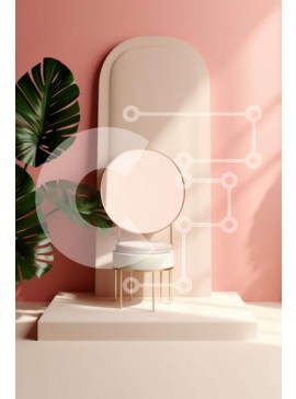 Intra Συλλεκτικό Ξύλινο Παζλ Plywood  4mm - Κομψό εσωτερικό: Ροζ τοίχος, στρογγυλός καθρέφτης και φυτό σε γλάστρα Σε Ξύλινο Κουτί - Διαστάσεις Puzzle: 10x10 cm – 25 κομμάτια