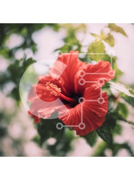 Intra Συλλεκτικό Ξύλινο Παζλ Plywood  4mm - Κόκκινο λουλούδι ιβίσκου με πράσινα φύλλα Σε Ξύλινο Κουτί - Διαστάσεις: 10x10 cm – 25 κομμάτια