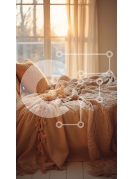 Intra Συλλεκτικό Ξύλινο Παζλ Plywood  4mm - Άνετη εικόνα του κρεβατιού με κουβέρτα και μαξιλάρια σε ηλιόλουστο δωμάτιο Σε Ξύλινο Κουτί - Διαστάσεις Puzzle: 10x10 cm – 25 κομμάτια