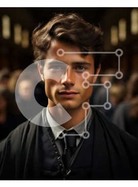 Intra Συλλεκτικό Ξύλινο Παζλ Plywood  4mm - Σοβαρός νεαρός άνδρας με μαύρη ρόμπα και γραβάτα που στέκεται σε ένα γεμάτο δωμάτιο Σε Ξύλινο Κουτί - Διαστάσεις Puzzle: 10x10 cm – 25 κομμάτια