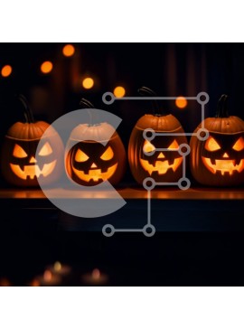 Intra Συλλεκτικό Ξύλινο Παζλ Plywood  4mm - Απόκοσμη διακόσμηση αποκριών: Πέντε σκαλιστές κολοκύθες με λαμπερά μάτια Σε Ξύλινο Κουτί - Διαστάσεις Puzzle: 10x10 cm – 25 κομμάτια