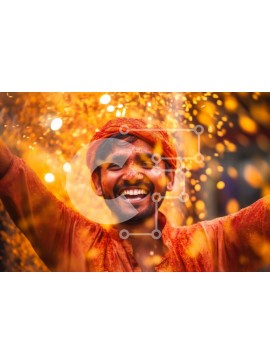 Intra Συλλεκτικό Ξύλινο Παζλ Plywood  4mm - Πολύχρωμη στιγμή: Άνδρας που πετάει χρωματιστή πούδρα μπροστά σε μια ομάδα ανθρώπων Σε Ξύλινο Κουτί - Διαστάσεις Puzzle: 10x10 cm – 25 κομμάτια