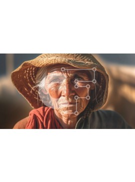 Intra Συλλεκτικό Ξύλινο Παζλ Plywood  4mm - Σοβαρή ηλικιωμένη γυναίκα με ψάθινο καπέλο και κόκκινο σάλι Σε Ξύλινο Κουτί - Διαστάσεις Puzzle: 10x10 cm – 25 κομμάτια