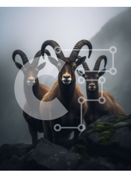 Σετ των 2 Intra Συλλεκτικό Ξύλινο Παζλ Plywood  4mm - Εκπληκτική εικόνα κερασφόρων ζώων σε ορεινό τοπίο Σε Ξύλινο Κουτί - Διαστάσεις: 10x10 cm – 25 κομμάτια