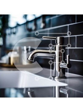 Intra Συλλεκτικό Ξύλινο Παζλ Plywood  4mm - Κομψός και κομψός μοντέρνος νεροχύτης μπάνιου με βρύση χρωμίου και τοίχο από μαύρο πλακάκι Σε Ξύλινο Κουτί - Διαστάσεις Puzzle: 10x10 cm – 25 κομμάτια