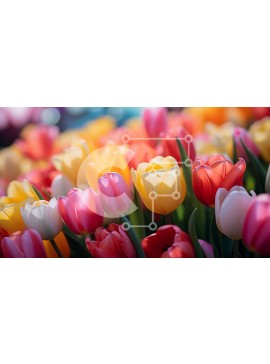 Intra Συλλεκτικό Ξύλινο Παζλ Plywood  4mm - Πολύχρωμες τουλίπες σε πλήρη άνθιση Σε Ξύλινο Κουτί - Διαστάσεις: 10x10 cm – 25 κομμάτια