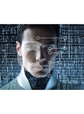 Intra Συλλεκτικό Ξύλινο Παζλ Plywood  4mm - Άτομο που στέκεται μπροστά από το αφηρημένο ψηφιακό υπόβαθρο Σε Ξύλινο Κουτί - Διαστάσεις Puzzle: 10x10 cm – 25 κομμάτια