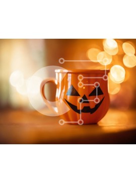 Intra Συλλεκτικό Ξύλινο Παζλ Plywood  4mm - Πορτοκαλί κούπα καφέ προσώπου κολοκύθας για την εορταστική περίοδο Σε Ξύλινο Κουτί - Διαστάσεις Puzzle: 10x10 cm – 25 κομμάτια