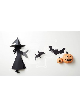 Intra Συλλεκτικό Ξύλινο Παζλ Plywood  4mm - Σιλουέτα μάγισσας αποκριών σε λευκό τοίχο Σε Ξύλινο Κουτί - Διαστάσεις Puzzle: 10x10 cm – 25 κομμάτια