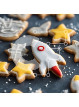 Σετ των 2 Intra Συλλεκτικό Ξύλινο Παζλ Plywood  4mm - Cookies με θέμα το διάστημα με αστέρια και ρουκέτες Σε Ξύλινο Κουτί - Διαστάσεις: 10x10 cm – 25 κομμάτια