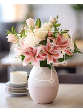 Σετ των 2 Intra Συλλεκτικό Ξύλινο Παζλ Plywood  4mm - Λευκό βάζο με ροζ και λευκά λουλούδια σε ξύλινο τραπέζι Σε Ξύλινο Κουτί - Διαστάσεις: 10x10 cm – 25 κομμάτια