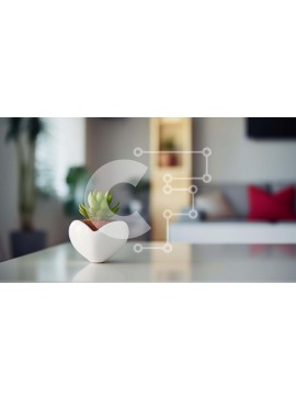 Intra Συλλεκτικό Ξύλινο Παζλ Plywood  4mm - Λευκή γλάστρα φυτών σε σχήμα καρδιάς σε τραπεζάκι σαλονιού στο ανοιχτό σαλόνι Σε Ξύλινο Κουτί - Διαστάσεις Puzzle: 10x10 cm – 25 κομμάτια