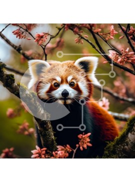 Intra Συλλεκτικό Ξύλινο Παζλ Plywood  4mm - Αξιολάτρευτη εικόνα ενός κόκκινου Panda που κάθεται σε ένα κλαδί σε ένα ανθισμένο δέντρο Σε Ξύλινο Κουτί - Διαστάσεις: 10x10 cm – 25 κομμάτια