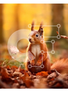 Σετ των 2 Intra Συλλεκτικό Ξύλινο Παζλ Plywood  4mm - Αξιολάτρευτη εικόνα ενός κόκκινου σκίουρου σε ένα σωρό από φθινοπωρινά φύλλα Σε Ξύλινο Κουτί - Διαστάσεις: 10x10 cm – 25 κομμάτια