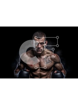 Intra Συλλεκτικό Ξύλινο Παζλ Plywood  4mm - Αποφασισμένος άντρας μπόξερ με τατουάζ και μαύρα γάντια Σε Ξύλινο Κουτί - Διαστάσεις Puzzle: 10x10 cm – 25 κομμάτια