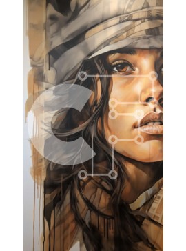 Intra Συλλεκτικό Ξύλινο Παζλ Plywood  4mm - Σοβαρή γυναίκα με καπέλο στρατιωτικού στιλ και ρούχα παραλλαγής Σε Ξύλινο Κουτί - Διαστάσεις Puzzle: 10x10 cm – 25 κομμάτια