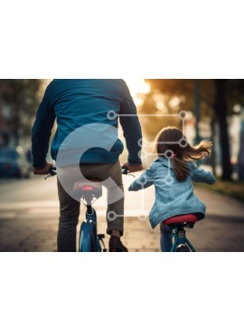 Intra Συλλεκτικό Ξύλινο Παζλ Plywood  4mm - Πατέρας και κόρη κάνουν ποδήλατα στο δρόμο Σε Ξύλινο Κουτί - Διαστάσεις Puzzle: 10x10 cm – 25 κομμάτια