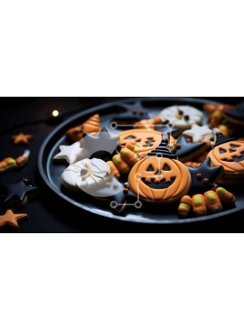 Σετ των 2 Intra Συλλεκτικό Ξύλινο Παζλ Plywood  4mm - Μπισκότα με θέμα το Halloween σε πορτοκαλί φόντο Σε Ξύλινο Κουτί - Διαστάσεις: 10x10 cm – 25 κομμάτια