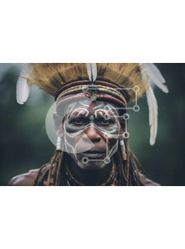 Intra Συλλεκτικό Ξύλινο Παζλ Plywood  4mm - Σοβαρός ιθαγενής Αμερικανός που φορά παραδοσιακή κόμμωση Σε Ξύλινο Κουτί - Διαστάσεις Puzzle: 10x10 cm – 25 κομμάτια