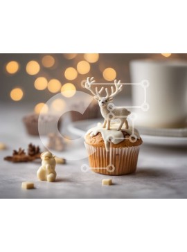 Σετ των 2 Intra Συλλεκτικό Ξύλινο Παζλ Plywood  4mm - Cupcake με γιορτινό θέμα με ειδώλια ελαφιών Σε Ξύλινο Κουτί - Διαστάσεις: 10x10 cm – 25 κομμάτια