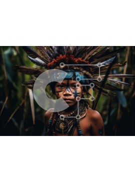 Intra Συλλεκτικό Ξύλινο Παζλ Plywood  4mm - Σοβαρό πορτρέτο νεαρού αυτόχθονου αγοριού με παραδοσιακή ενδυμασία Σε Ξύλινο Κουτί - Διαστάσεις Puzzle: 10x10 cm – 25 κομμάτια