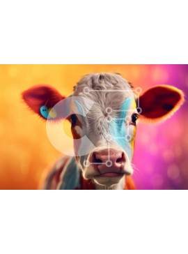 Σετ των 2 Intra Συλλεκτικό Ξύλινο Παζλ Plywood  4mm - Πολύχρωμη ζωγραφισμένη αγελάδα με την περίεργη έκφραση Σε Ξύλινο Κουτί - Διαστάσεις: 10x10 cm – 25 κομμάτια