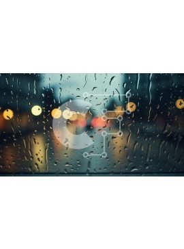 Intra Συλλεκτικό Ξύλινο Παζλ Plywood  4mm - Άποψη της βροχερής ημέρας μέσω του παρμπρίζ αυτοκινήτου σε μια πόλη Σε Ξύλινο Κουτί - Διαστάσεις Puzzle: 10x10 cm – 25 κομμάτια
