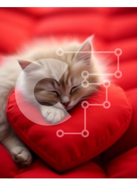 Σετ των 2 Intra Συλλεκτικό Ξύλινο Παζλ Plywood  4mm - Χαριτωμένη αφράτη γάτα που κοιμάται σε πορτοκαλί μαξιλάρι σε σχήμα καρδιάς Σε Ξύλινο Κουτί - Διαστάσεις: 10x10 cm – 25 κομμάτια