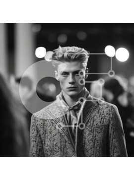 Intra Συλλεκτικό Ξύλινο Παζλ Plywood  4mm - Σοβαρός άνδρας με μοτίβο πουλόβερ και τζιν που στέκεται μπροστά σε ένα πλήθος Σε Ξύλινο Κουτί - Διαστάσεις Puzzle: 10x10 cm – 25 κομμάτια