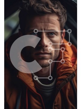 Intra Συλλεκτικό Ξύλινο Παζλ Plywood  4mm - Σοβαρός άντρας με πορτοκαλί μπουφάν | Φωτογραφία Αρχείου Σε Ξύλινο Κουτί - Διαστάσεις Puzzle: 10x10 cm – 25 κομμάτια