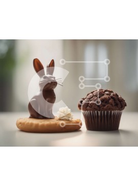 Σετ των 2 Intra Συλλεκτικό Ξύλινο Παζλ Plywood  4mm - Λαγουδάκι σοκολάτας σε πασχαλινό cupcake και μπισκότο Σε Ξύλινο Κουτί - Διαστάσεις: 10x10 cm – 25 κομμάτια