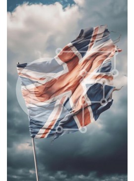 Intra Συλλεκτικό Ξύλινο Παζλ Plywood  4mm - Σκισμένη και κουρελιασμένη σημαία Union Jack που φυσά στον άνεμο Σε Ξύλινο Κουτί - Διαστάσεις Puzzle: 10x10 cm – 25 κομμάτια