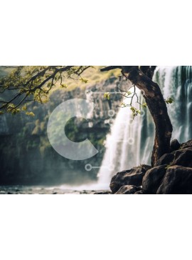 Intra Συλλεκτικό Ξύλινο Παζλ Plywood  4mm - Γραφική θέα ενός καταπράσινου καταρράκτη με δέντρα και βράχους Σε Ξύλινο Κουτί - Διαστάσεις: 10x10 cm – 25 κομμάτια