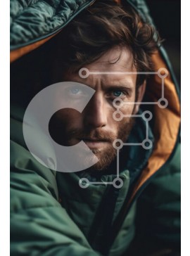 Intra Συλλεκτικό Ξύλινο Παζλ Plywood  4mm - Portrait of a Man: Green Hoodie και σοβαρή έκφραση Σε Ξύλινο Κουτί - Διαστάσεις Puzzle: 10x10 cm – 25 κομμάτια