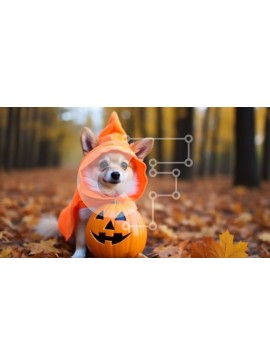 Σετ των 2 Intra Συλλεκτικό Ξύλινο Παζλ Plywood  4mm - Αξιολάτρευτο σκυλί με κοστούμι κολοκύθας στο δάσος Σε Ξύλινο Κουτί - Διαστάσεις: 10x10 cm – 25 κομμάτια