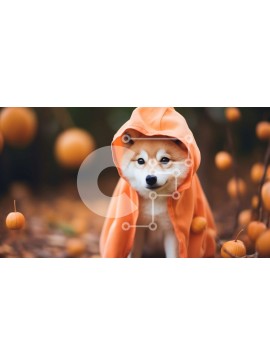 Intra Συλλεκτικό Ξύλινο Παζλ Plywood  4mm - Περίεργος σκύλος με πορτοκαλί κουκούλα ανάμεσα σε κολοκύθες Σε Ξύλινο Κουτί - Διαστάσεις: 10x10 cm – 25 κομμάτια