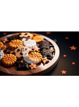 Σετ των 2 Intra Συλλεκτικό Ξύλινο Παζλ Plywood  4mm - Πολύχρωμα μπισκότα αποκριών σε ξύλινο πιάτο Σε Ξύλινο Κουτί - Διαστάσεις: 10x10 cm – 25 κομμάτια