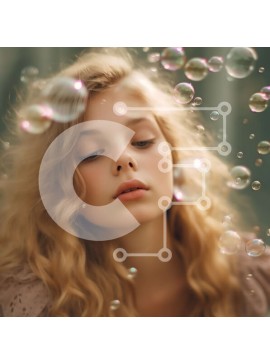 Intra Συλλεκτικό Ξύλινο Παζλ Plywood  4mm - Ονειρική νεαρή γυναίκα που κοιτάζει τις φυσαλίδες ενάντια σε έναν παστέλ ουρανό Σε Ξύλινο Κουτί - Διαστάσεις Puzzle: 10x10 cm – 25 κομμάτια