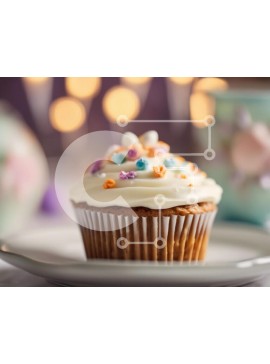 Σετ των 2 Intra Συλλεκτικό Ξύλινο Παζλ Plywood  4mm - Νόστιμο Cupcake με Λευκό Πάγωμα και Πολύχρωμα Πασπαλίσματα σε ένα κομψό λευκό πιάτο Σε Ξύλινο Κουτί - Διαστάσεις: 10x10 cm – 25 κομμάτια