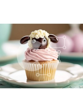 Σετ των 2 Intra Συλλεκτικό Ξύλινο Παζλ Plywood  4mm - Cupcake με πασχαλινό θέμα και διακοσμητικό κεφαλής προβάτου Σε Ξύλινο Κουτί - Διαστάσεις: 10x10 cm – 25 κομμάτια